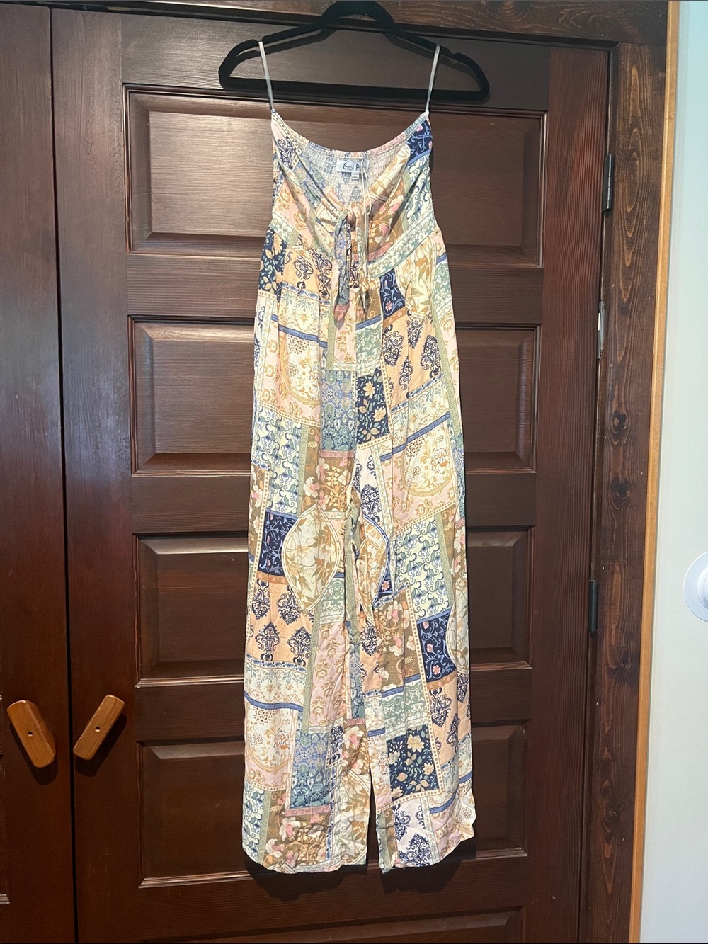 Lightweight Patchwork Print Maxi Dress with Spaghetti Straps